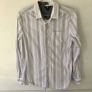 Volcom White Vertical Pinstripe Long Sleeve Button Down M